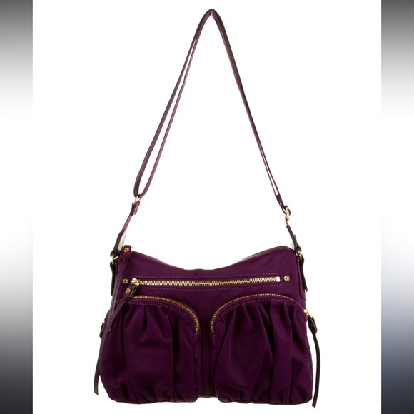 MZ Wallace Nylon Crossbody Satchel Bag 2 Strap Purple Burgundy Color Tote - Picture 1 of 15